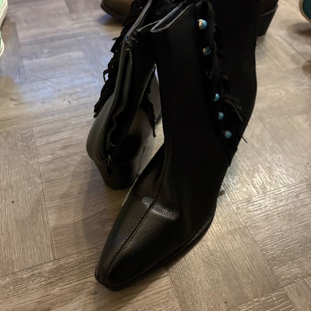 Crazy Train Black Lace-Up Ankle Boots with Turquoise Accent